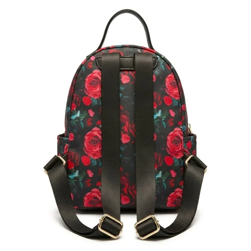 Juicy Couture Rosie Floral Mini Backpack - Black with Red Roses & Gold
